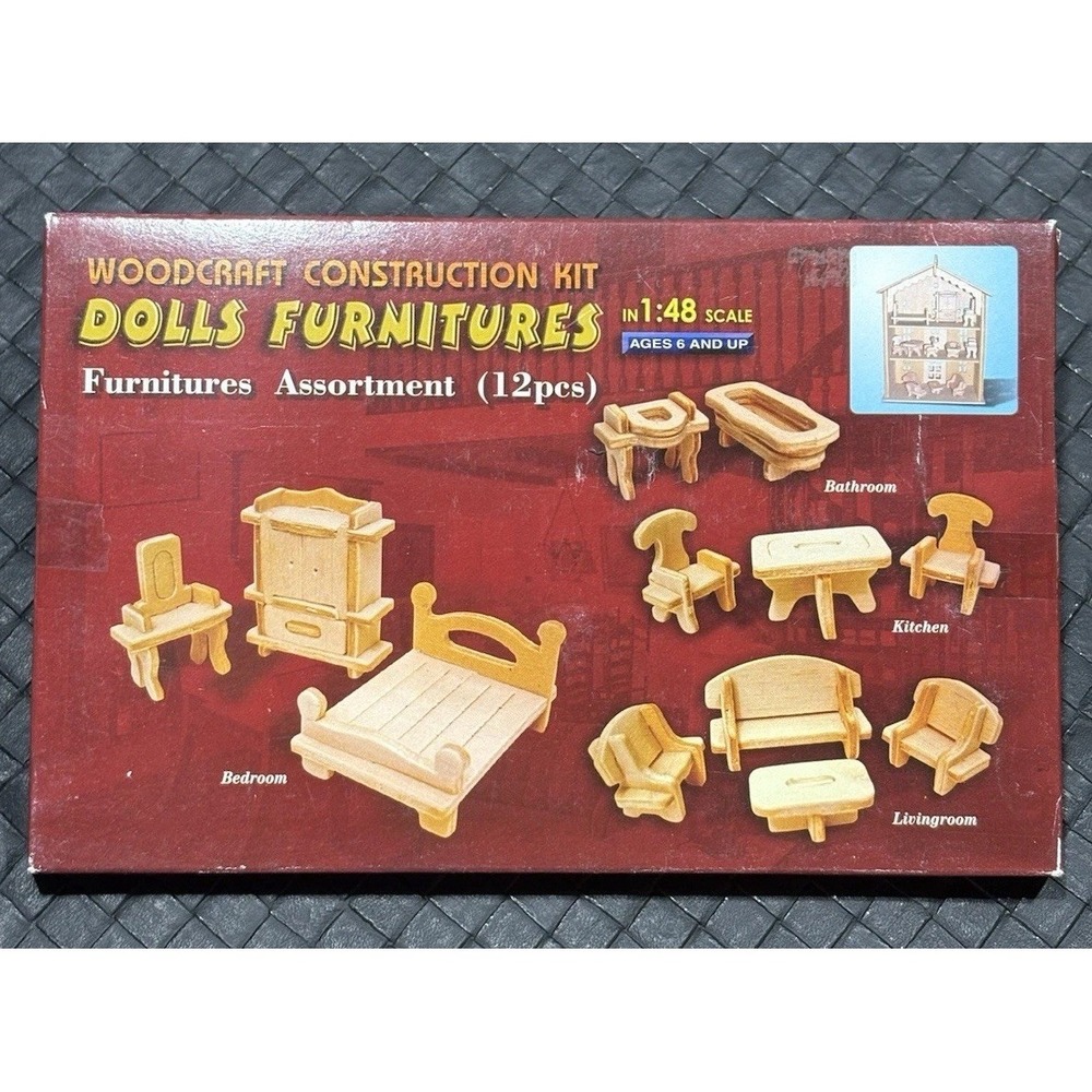 Educational Collections 1:48 Scale Dollhouse Furniture 12pc Wood DIY Kit K887